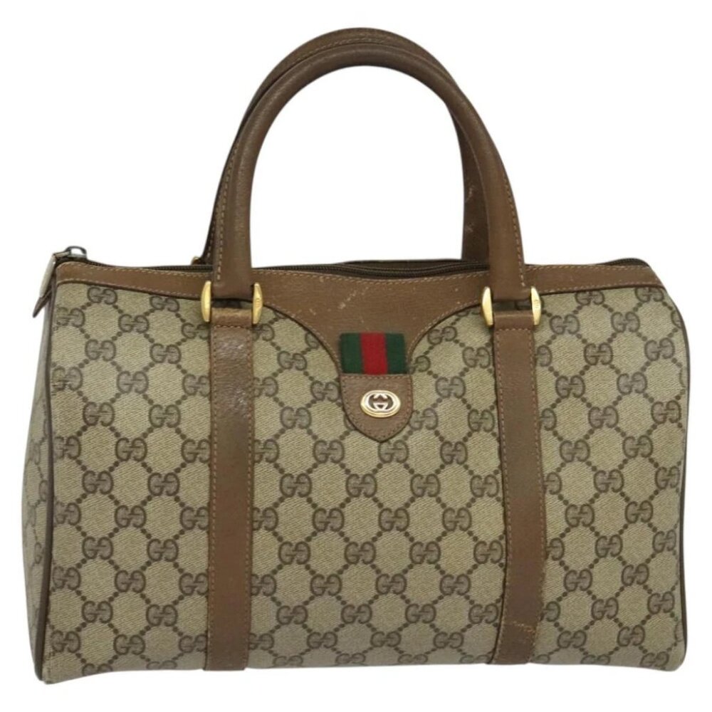 GUCCI GG Supreme Web Sherry Line Boston Bag PVC Beige Gold